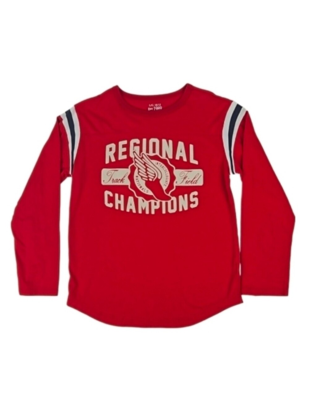 Boys Track & Field Retro Red Longsleeve Crew Tee T-shirt Athletic Running, 10